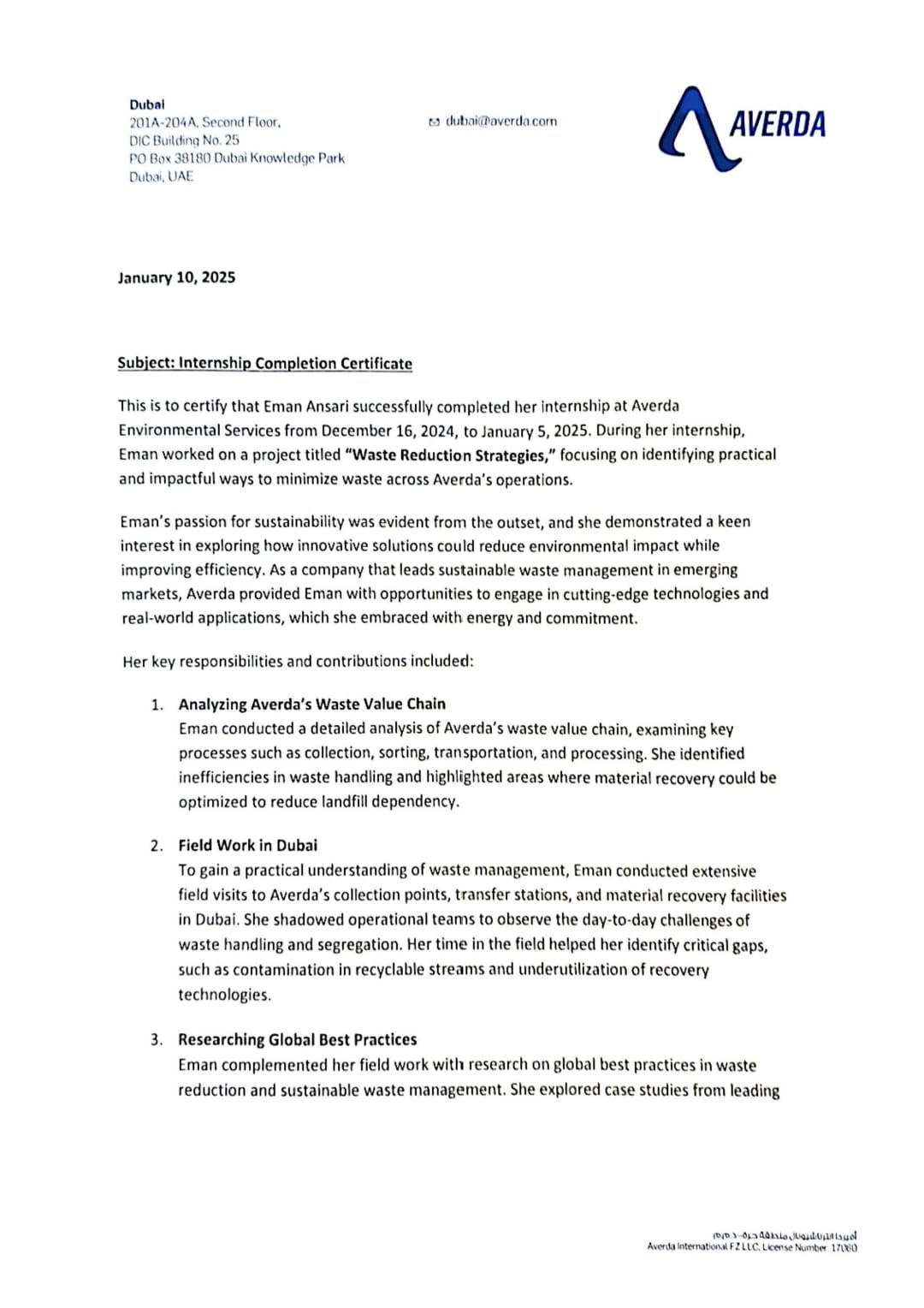 Internship in averda